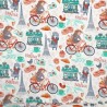 100% Cotton Fabric Evening in Paris Bicycles Bonjour Dogs Cafe Camera 110cm Wide