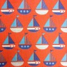 100% Cotton Fabric Sailors Boats On Red Nautical Sailing Ships Ocean 110cm Wide
