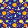 100% Cotton Fabric Outer Space Planets Rockets Spaceships Satellites 112cm Wide