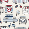 LAST CHANCE 100% Cotton Fabric Lifestyle Happy Campers Camper Van Scooter Moped Nautical