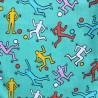 Polycotton Fabric Soccer People Stick Man Cartoon Football Pop Art Graffiti