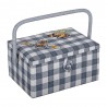 Hobby Gift Sewing Box Basket Medium Embroidered Grey Gingham Bees Craft