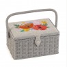Hobby Gift Sewing Box Basket Medium Embroidered Wildflowers Craft