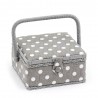 Hobby Gift Sewing Box Basket Small Grey Linen Polka Dot Craft