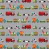 100% Cotton Fabric Nutex Vehicles Fire Engine Crane Cars Bicycle