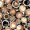 100% Cotton Fabric Timeless Treasures Coffee Cups Cappuccino Espresso 112cm Wide