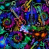 100% Cotton Digital Fabric Timeless Treasures Neon Music Notes Guitars Rockstar