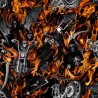 100% Cotton Digital Fabric Timeless Treasures Skeletons Flaming Motorcycles Fire