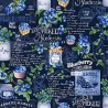 100% Cotton Digital Fabric Timeless Treasures Blueberry Chalkboard Fruits Navy