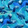 100% Cotton Digital Fabric Timeless Treasures Playful Manatees Ocean 112cm Wide