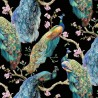 100% Cotton Digital Fabric Timeless Treasures Elegant Peacock On Branches Birds