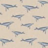 SALE Cotton Rich Linen Look Fabric Blue Whale Nautical Upholstery 140cm Wide