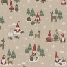 SALE Cotton Rich Linen Look Fabric Gnome Camp Winter Scene Upholstery 140cm Wide