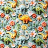 100% Cotton Digital 3D Fabric Little Johnny Dino Dinosaurs Flowers 149cm Wide