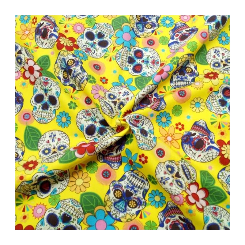 100% Cotton Poplin Fabric Rose & Hubble Sugar Skulls Day Of The Dead
