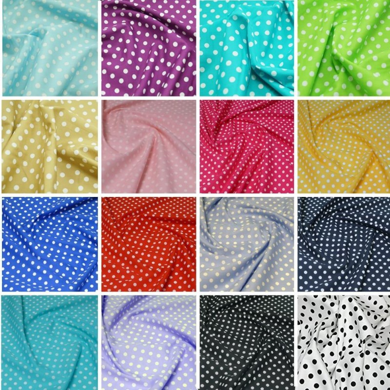 100% Cotton Poplin Fabric Rose & Hubble 7mm Polka Dots Spots