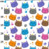 Polycotton Fabric Cartoon Cat Faces Paw Prints Hearts