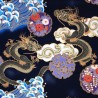 100% Japanese Cotton Fabric Nutex Hiko Dragons Clouds Waves Metallic 110cm Wide