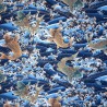 100% Japanese Cotton Fabric Nutex Sakana Fish Carp Sea Waves Metallic 110cm Wide