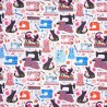 100% Cotton Fabric Nutex Purrfect Stitches Crafty Cats Sewing Machine 112cm Wide