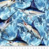 100% Cotton Fabric Kennard & Kennard Marine Marvels Ocean Swordfish 112cm Wide