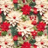 100% Cotton Digital 3D Fabric Little Johnny Christmas Holly Poinsettia