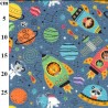 100% Brushed Digital Cotton Flannel Fabric Animals Astronauts Rockets 148cm Wide