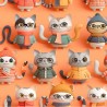 100% Cotton Digital 3D Fabric Little Johnny Cats Kittens Winter Coats 149cm Wide