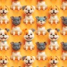 100% Cotton Digital 3D Fabric Little Johnny Dog Dogs Puppies Sitting 149cm Wide