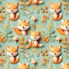 100% Cotton Digital 3D Fabric Little Johnny Foxes Animals Fox Leaves 149cm Wide