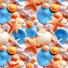 100% Cotton Digital 3D Fabric Little Johnny Starfish Seashells Sea 149cm Wide