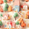 100% Cotton Digital 3D Fabric Little Johnny Houses Trees Autumnal 149cm Wide