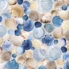 100% Cotton Fabric Timeless Treasures Packed Blue Seashells Beach Sea 112cm Wide