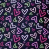 Bubs Digital Printed Sherpa Fleece Fabric Hearts Outlines Doodles 143cm Wide