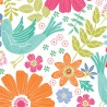 100% Cotton Fabric Benartex Chalk Garden Happy Birds Floral Flowers 112cm Wide