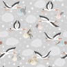 SALE 100% Cotton Fabric Lewis & Irene Special Delivery Stork Animals Light Grey 112cm Wide