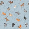 SALE 100% Cotton Fabric Lewis & Irene Paws & Claws Cats Light Blue 112cm Wide