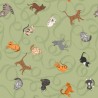 SALE 100% Cotton Fabric Lewis & Irene Paws & Claws Cats Light Green 112cm Wide