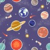 SALE 100% Cotton Fabric Lewis & Irene Space Glow Planets Galaxy Purple 112cm Wide