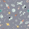 SALE 100% Cotton Fabric Lewis & Irene Space Glow Satellite Rockets Grey 112cm Wide