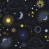 SALE 100% Cotton Fabric Lewis & Irene Celestial Skies Black Metallic 112cm Wide