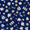 SALE 100% Cotton Fabric Lewis & Irene Coronation Tea Party Dark Blue Metallic