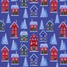 SALE 100% Cotton Fabric Lewis & Irene Tomten Village Xmas Dark Blue 112cm Wide