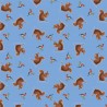 SALE 100% Cotton Fabric Lewis & Irene Forest Friends Squirrels Robin Light Blue