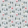 100% Cotton Flannel Fabric Lewis & Irene Snow Day Houses Silver 112cm Wide