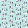 100% Cotton Flannel Fabric Lewis & Irene Snow Day Houses Icy Blue 112cm Wide