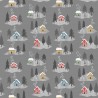 100% Cotton Flannel Fabric Lewis & Irene Snow Day Houses Xmas Grey 112cm Wide