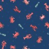 SALE 100% Cotton Fabric Lewis & Irene Crab Lobster Seahorse Dark Blue 112cm Wide