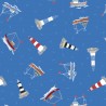 SALE 100% Cotton Fabric Lewis & Irene Boats Lighthouses Ocean Blue 112cm Wide