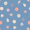 SALE 100% Cotton Fabric Lewis & Irene Nautical Seashells Blue Sand 112cm Wide